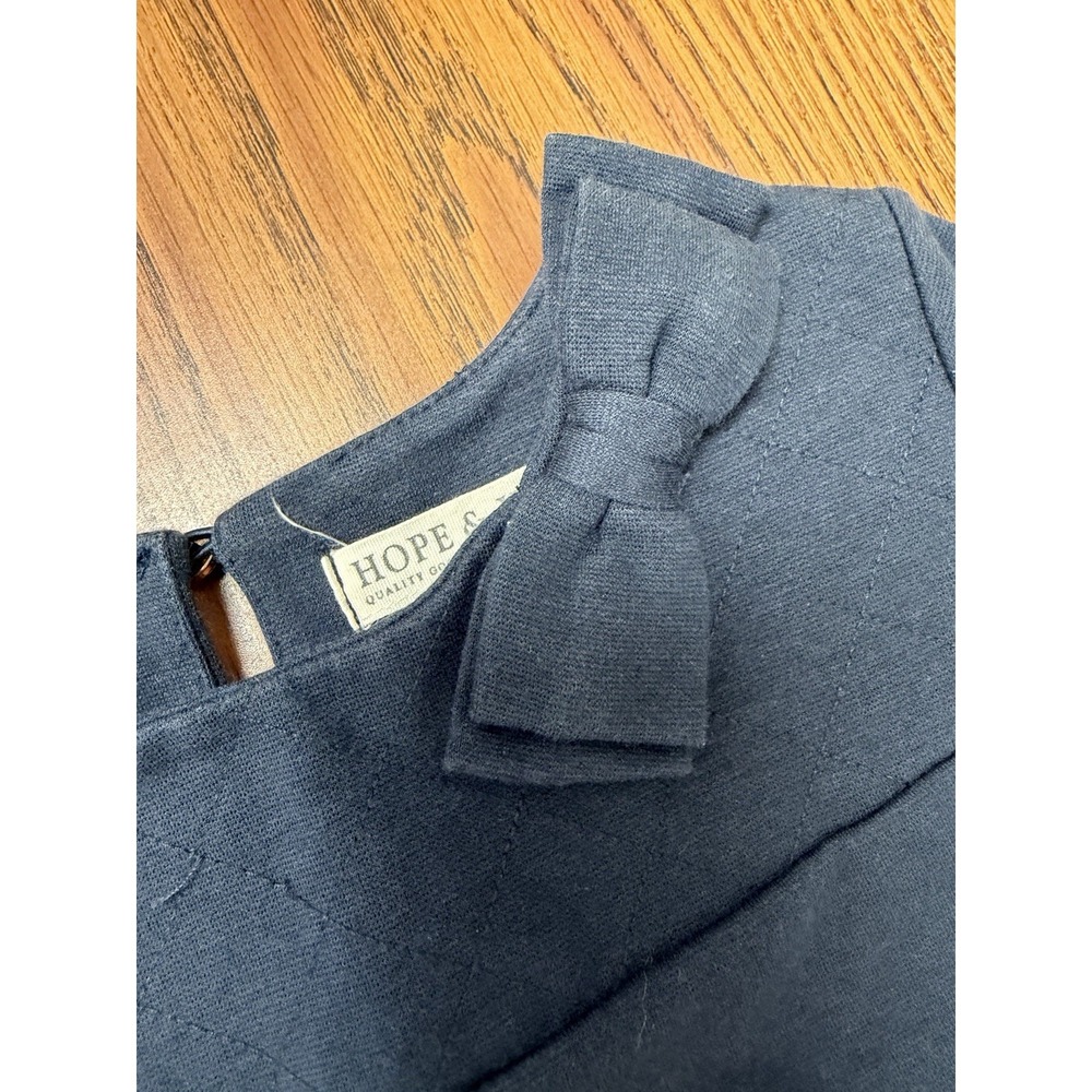Hope and Henry Girls 6 Blue Quilted Riding Ponte Riding Dress Tan Elbow Patches - Picture 4 of 6